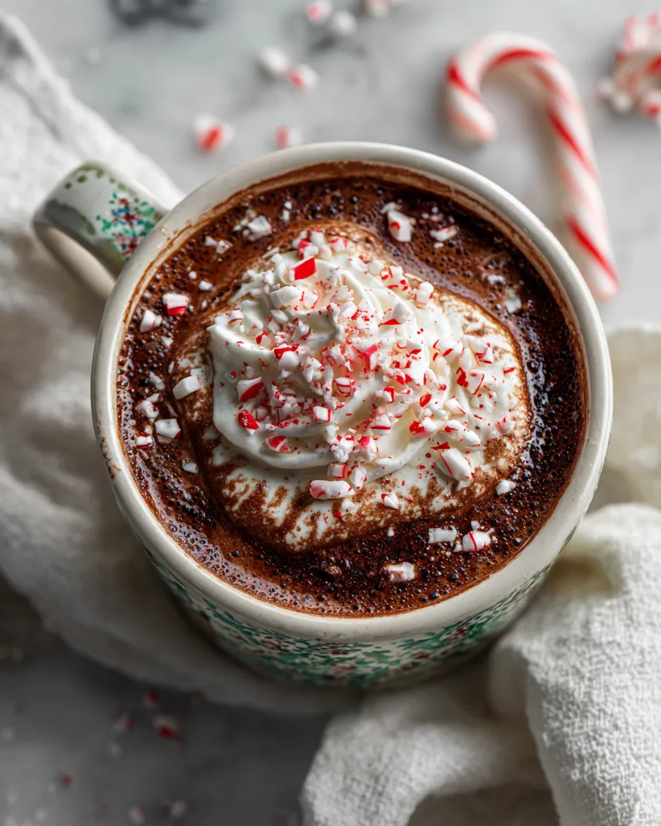 Bulletproof Peppermint Mocha in a festive mug topped with whipped cream and crushed peppermint candies