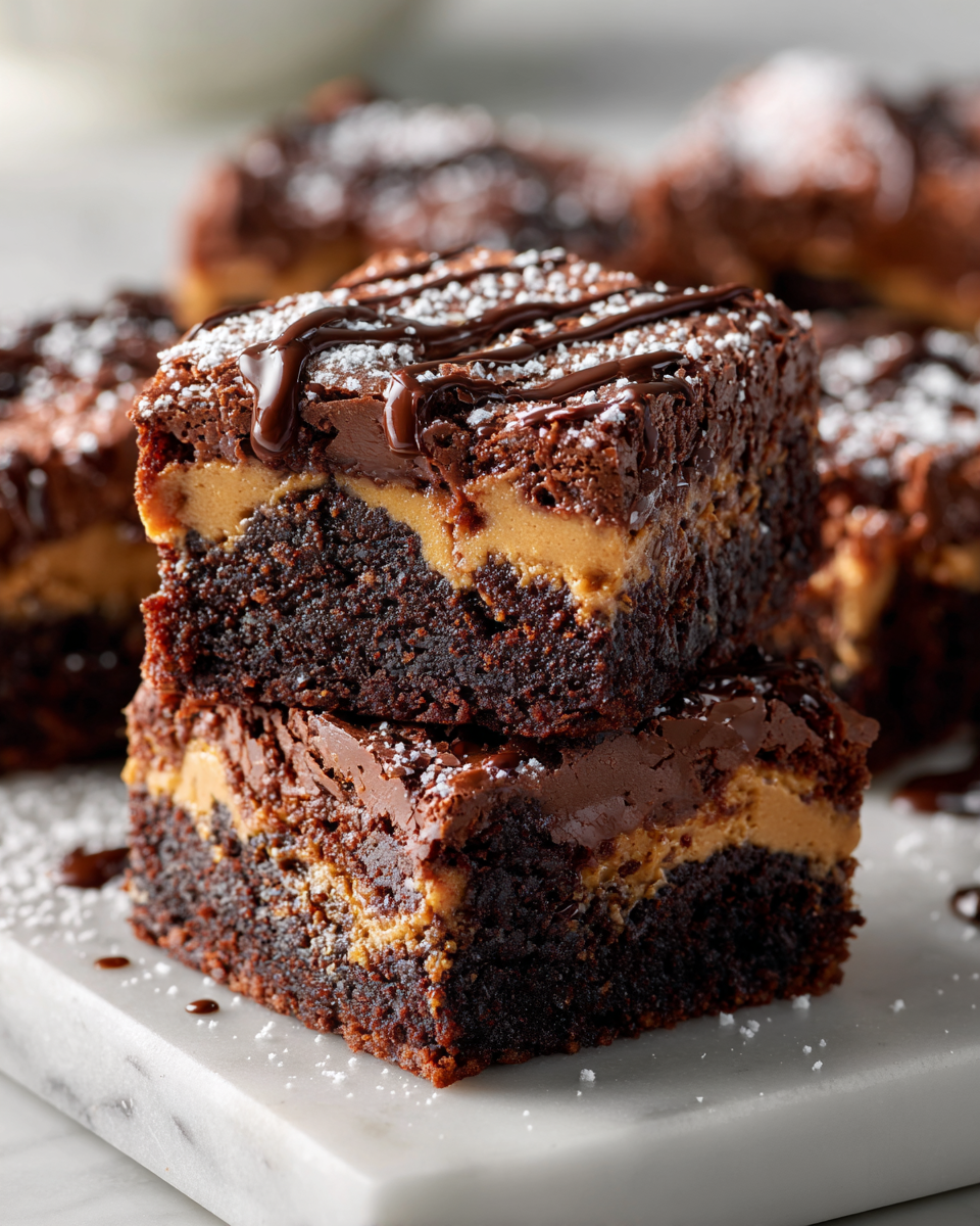 Decadent Peanut Butter-Stuffed Brownies Peanut Butter-Stuffed Brownies combining rich chocolate and creamy peanut butter for a delicious dessert