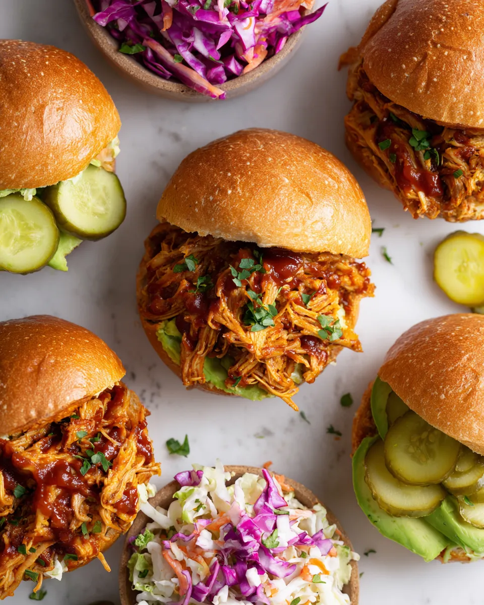 BBQ Jackfruit Sandwiches on toasted buns with toppings