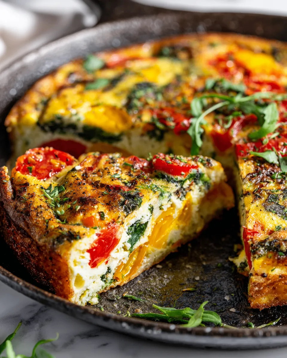 Healthy vegetable frittata packed with seasonal vegetables and eggs, recipe for a nutritious meal option.
