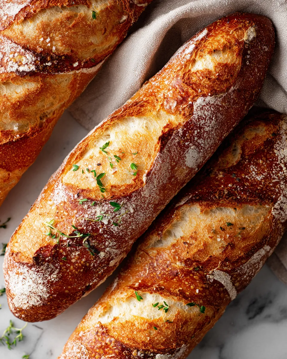 Delicious Homemade French Baguettes Freshly baked homemade French baguettes with a crispy crust and soft inside, perfect for holiday feasts.