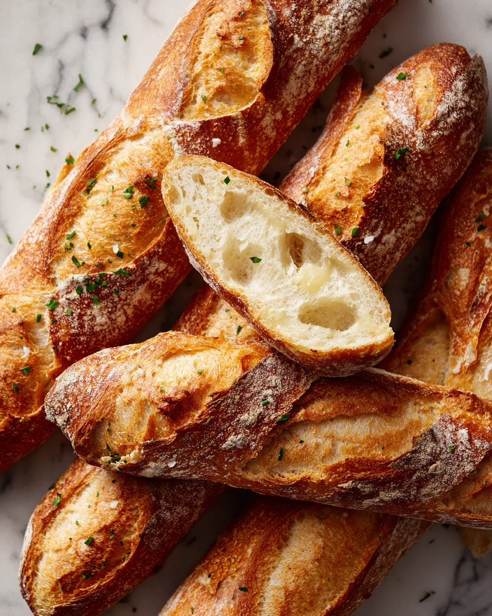 Delicious Homemade French Baguettes Freshly baked homemade French baguettes with a crispy crust and soft inside, perfect for holiday feasts.
