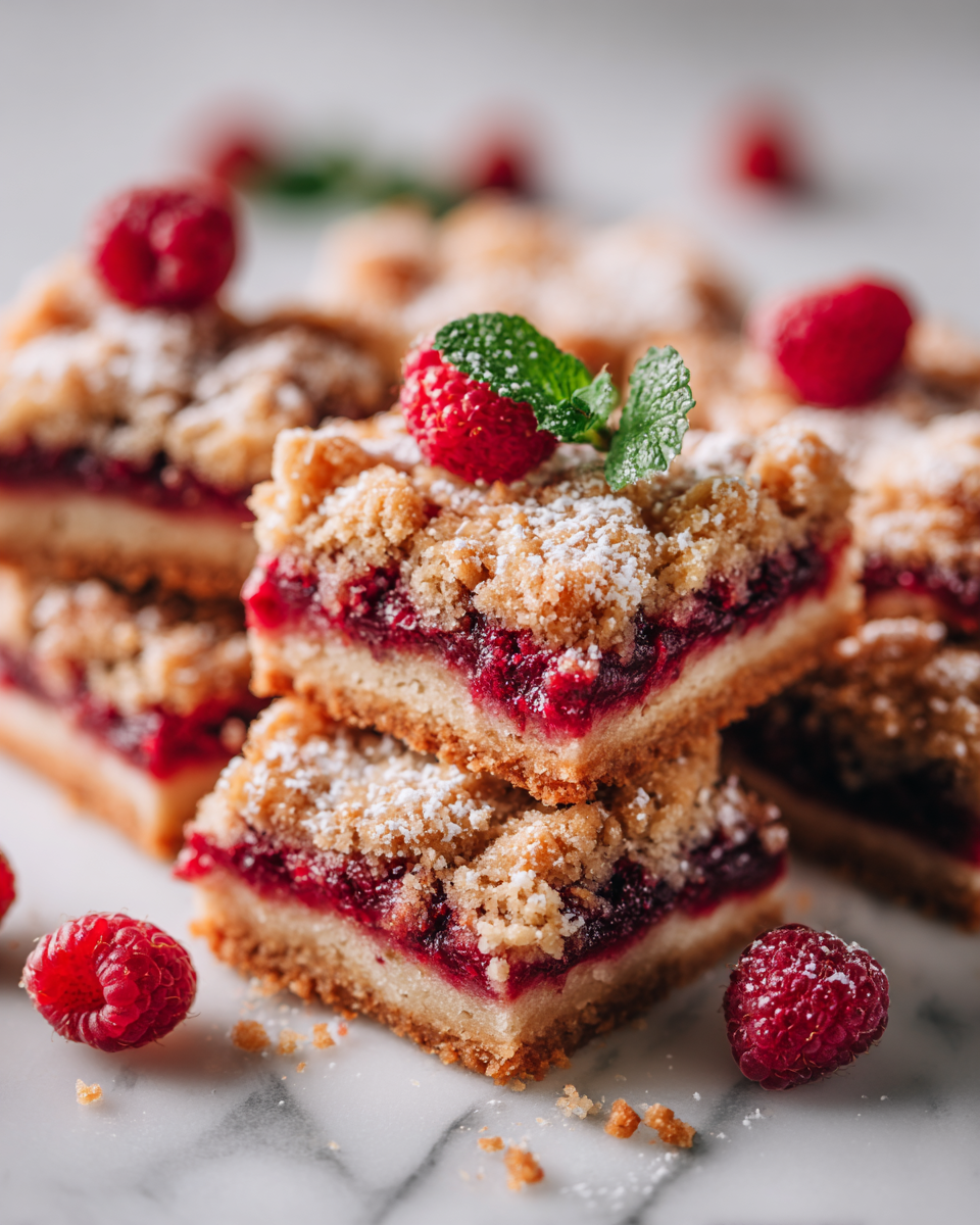 Delicious Raspberry Crumble Bars for Autumn Raspberry Crumble Bars with buttery crumble topping and tart raspberry filling, perfect for autumn gatherings and holidays.