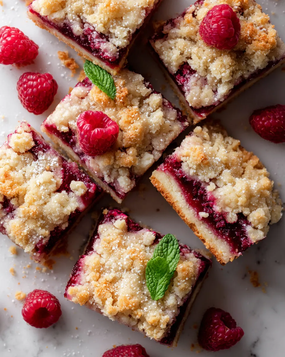 Raspberry Crumble Bars with buttery crumble topping and tart raspberry filling, perfect for autumn gatherings and holidays.
