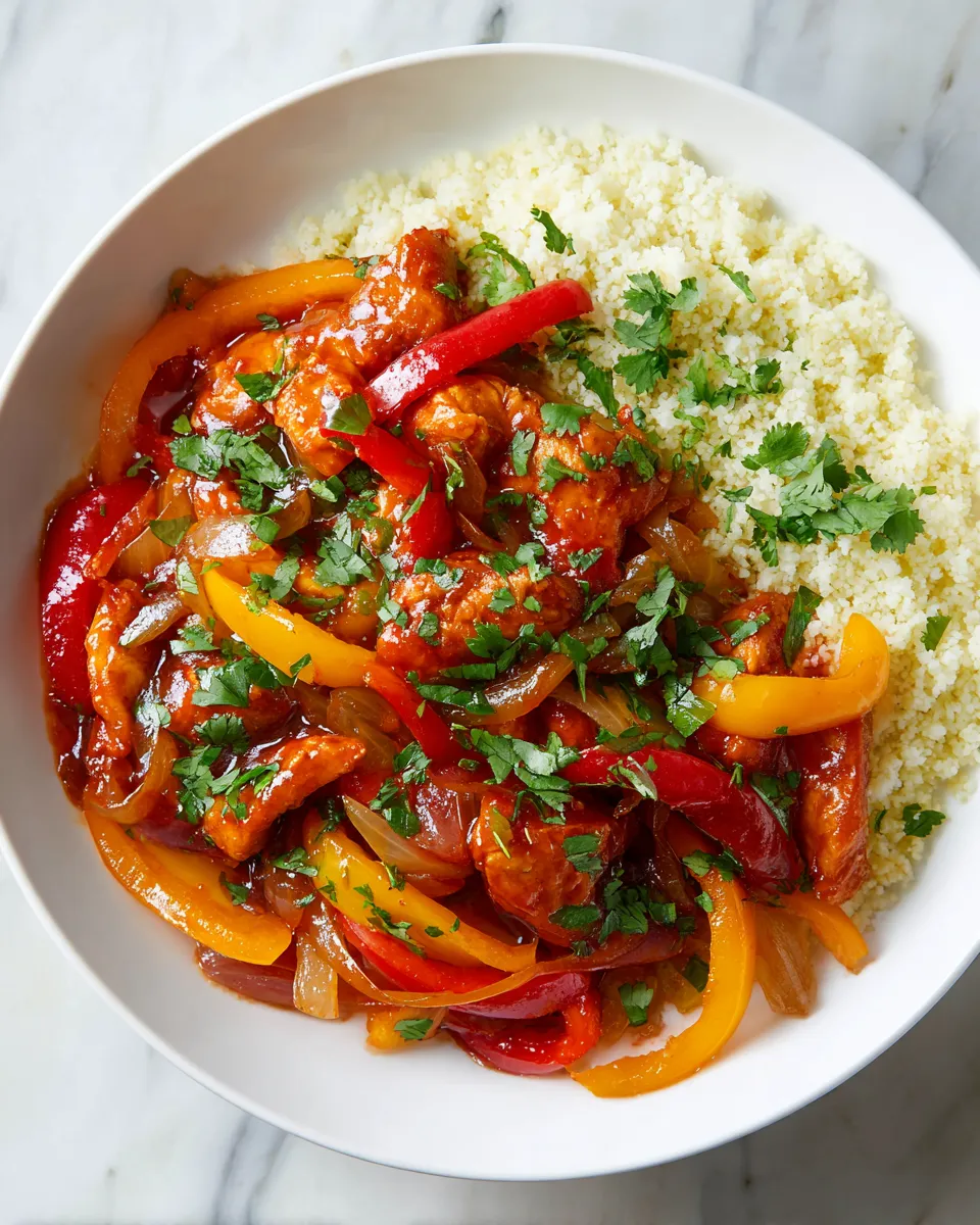A warm, inviting bowl of Slow Cooker Sweet Chili Chicken served over rice, garnished with fresh cilantro, perfect for holiday meals.