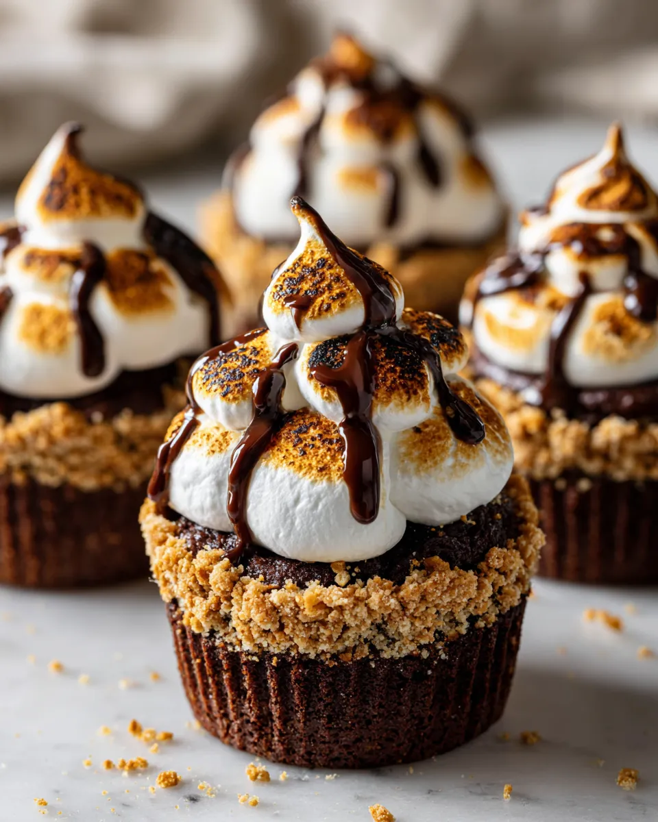 S'mores cupcakes with chocolate, graham cracker, and marshmallow frosting, perfect festive dessert for gatherings