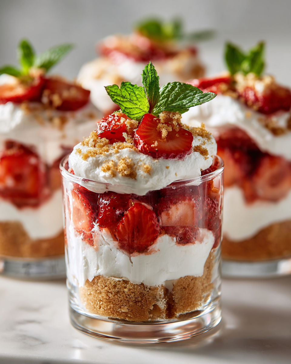 Delightful Strawberry Shortcake Cups Recipe Strawberry Shortcake Cups with fresh strawberries and whipped cream, perfect dessert for holiday gatherings.