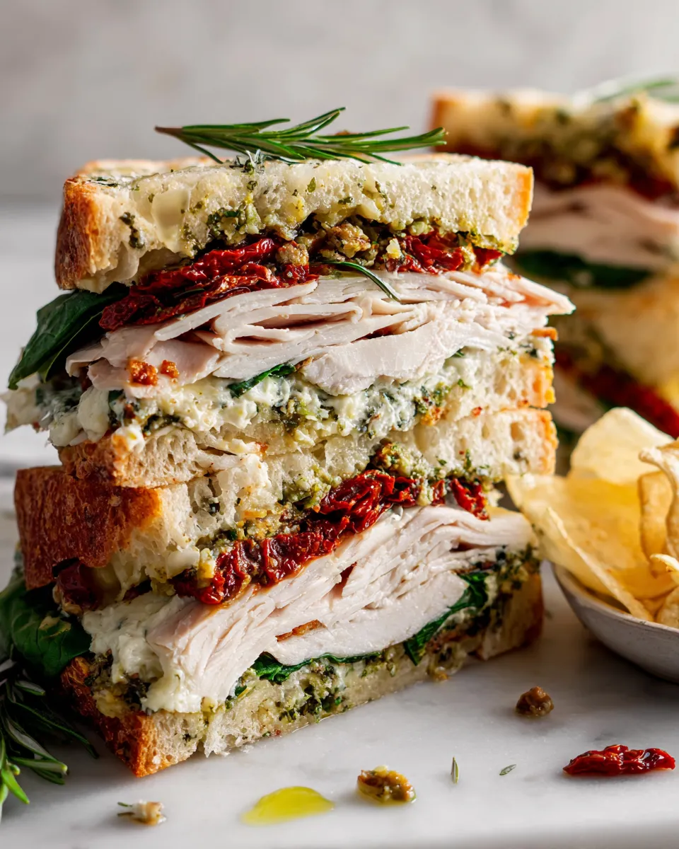 Delicious Trader Joe's Sun-Dried Tomato Focaccia Turkey Sandwich, packed with flavor, perfect for quick meals and holiday prep.