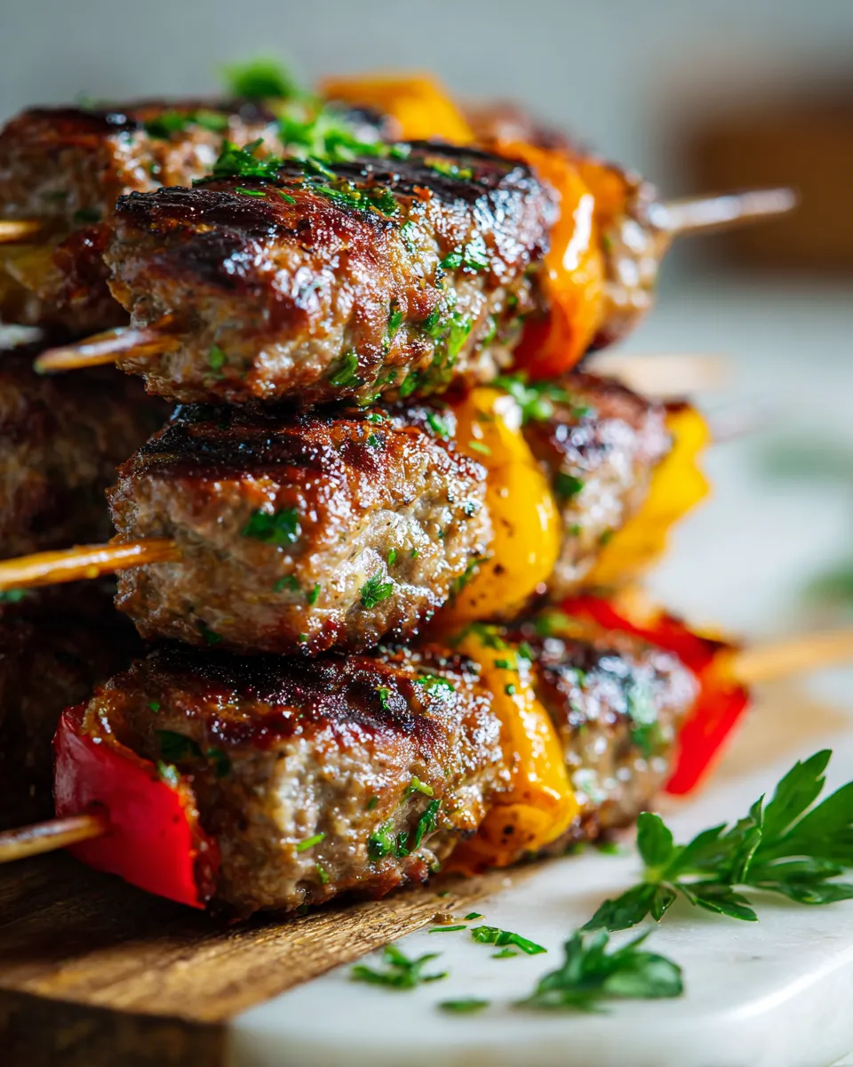 Delicious grilled ground beef kabobs recipe perfect for parties or family dinners.