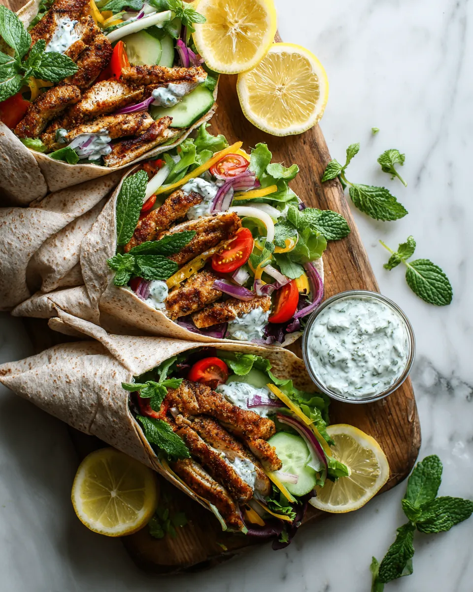 Flavorful Mediterranean Chicken Wraps Mediterranean chicken wraps with fresh veggies and tzatziki, perfect for a quick meal or meal prep, bursting with flavor and color