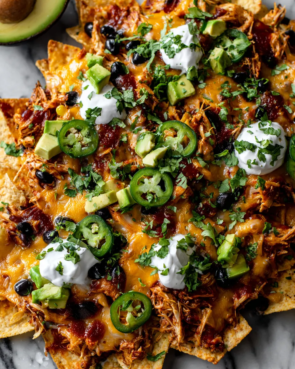 Flavorful Slow Cooker Chicken Nachos Slow Cooker Chicken Nachos topped with cheese and jalapeƱos, perfect for game day snacks or holiday gatherings.