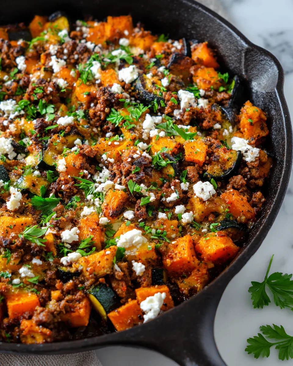 Ground Beef, Zucchini, and Sweet Potato Skillet - A hearty one-pan meal full of flavor and nutrition, perfect for family dinners and festive gatherings.