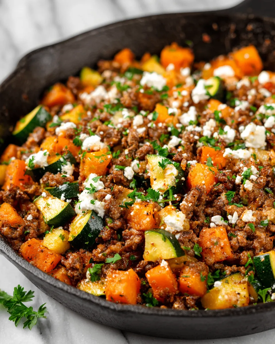Ground Beef, Zucchini, and Sweet Potato Skillet - A hearty one-pan meal full of flavor and nutrition, perfect for family dinners and festive gatherings.