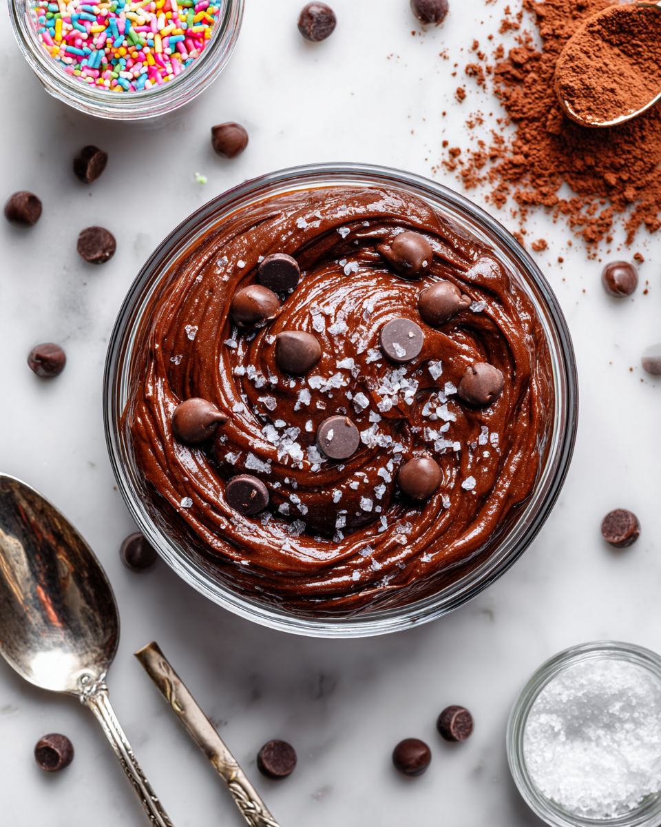 Delicious edible brownie batter recipe safe to eat raw, perfect for indulging during the holidays with rich chocolate flavors.