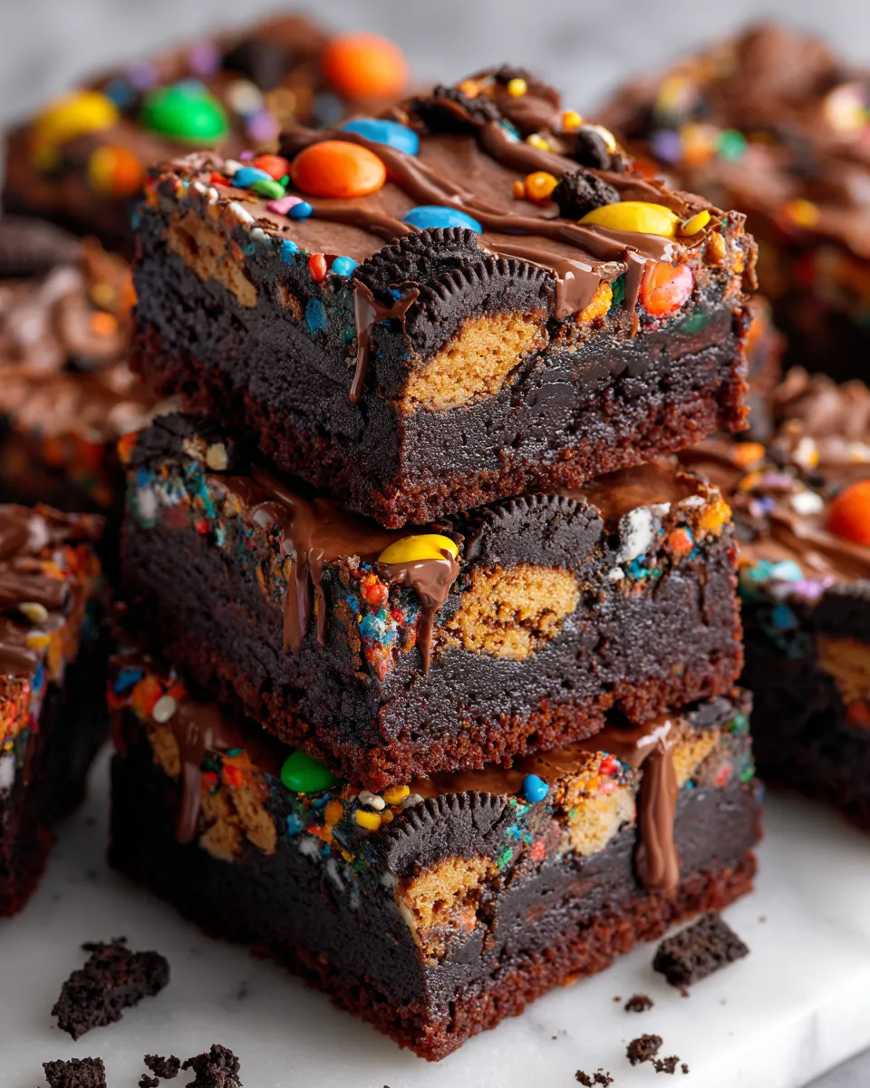 Delicious Oreo Reese’s fudge brownies, a perfect holiday dessert with rich chocolate and cookie flavors.