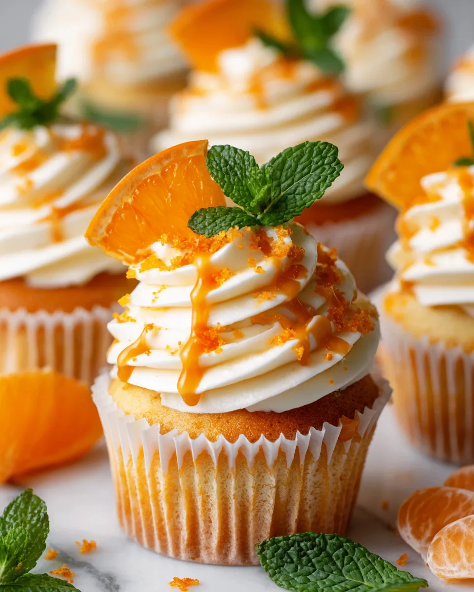Delicious orange creamsicle cupcakes ready for holiday celebrations, featuring fluffy texture and citrusy flavor.