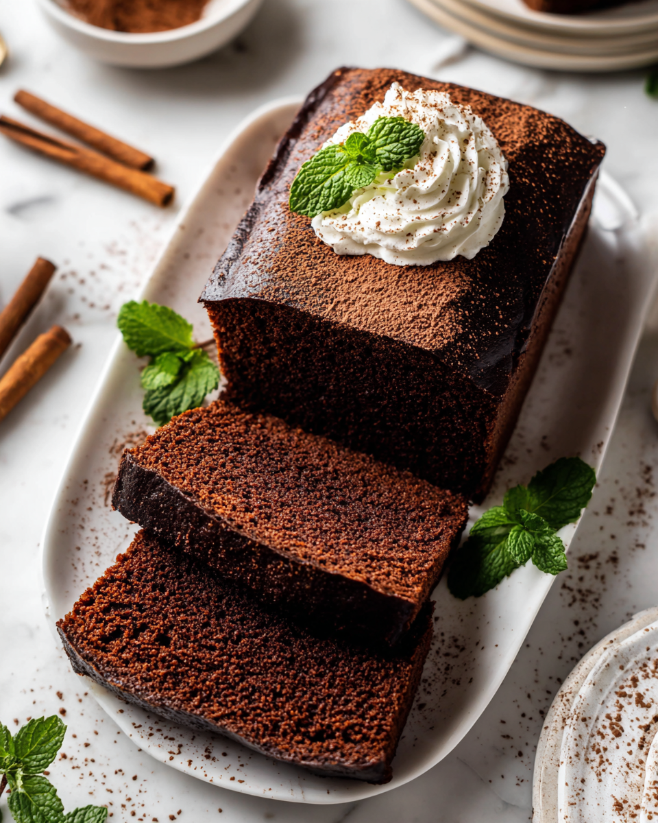 Sliced Chocolate Castella Cake on a plate with fresh berries