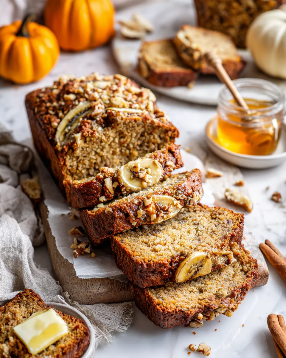 Moist peanut butter banana bread perfect for holiday gatherings, made with ripe bananas and creamy peanut butter. Easy recipe for baking lovers.