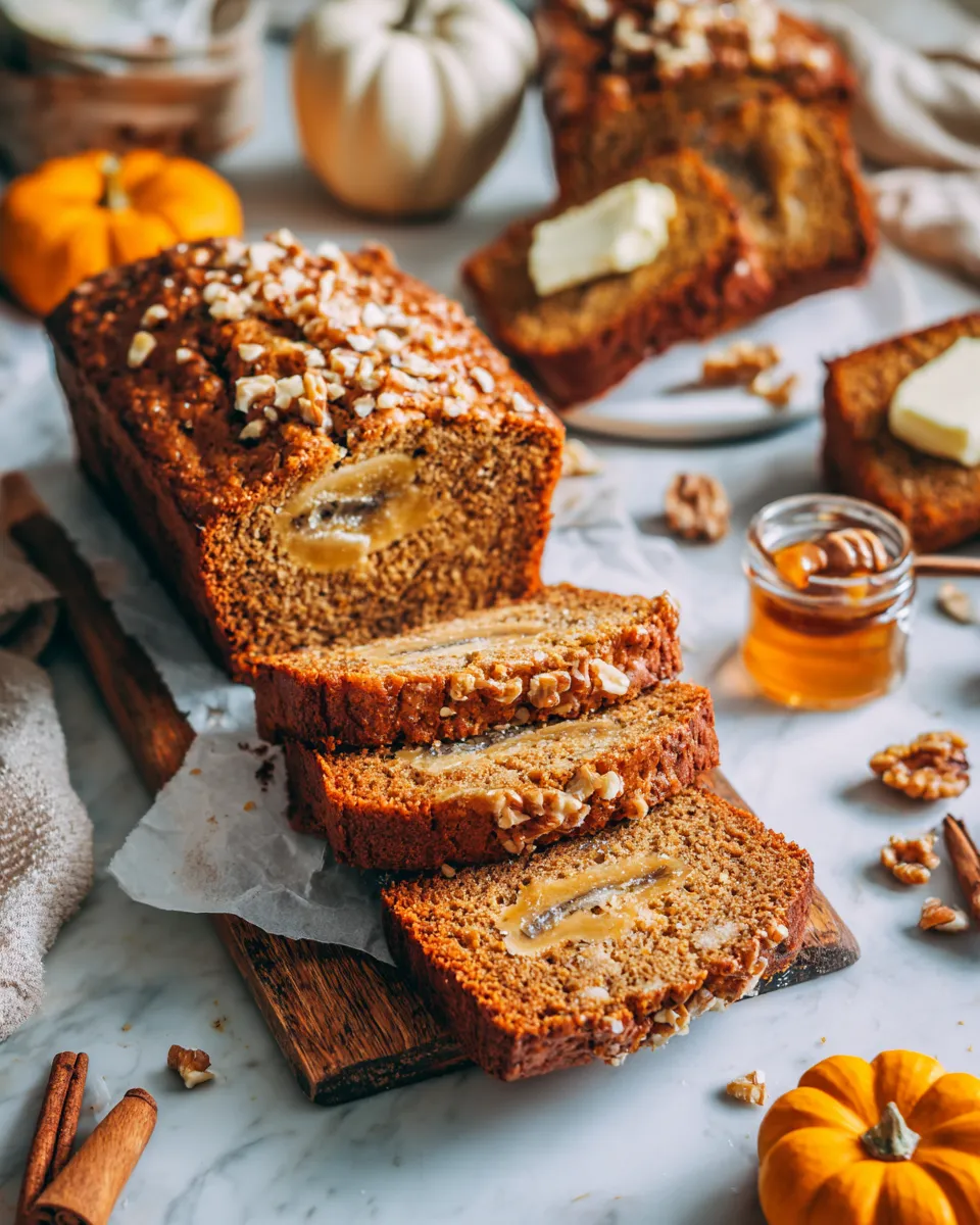 Moist peanut butter banana bread perfect for holiday gatherings, made with ripe bananas and creamy peanut butter. Easy recipe for baking lovers.