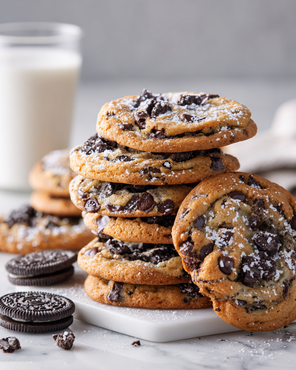Oreo chocolate chip cookies baked to perfection, ideal for holiday enjoyment and sharing with loved ones.