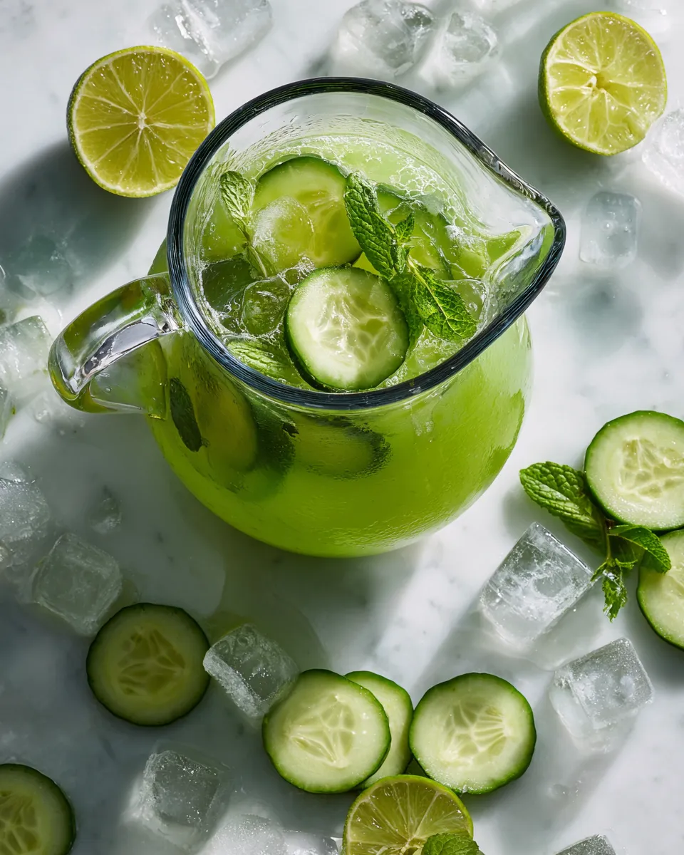 Refreshing cucumber agua fresca, a blend of cucumbers and lime, served over ice, perfect for hydration and gatherings.