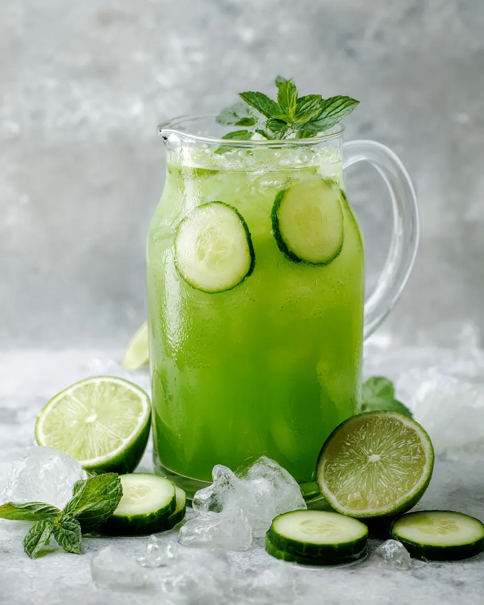 Refreshing cucumber agua fresca, a blend of cucumbers and lime, served over ice, perfect for hydration and gatherings.