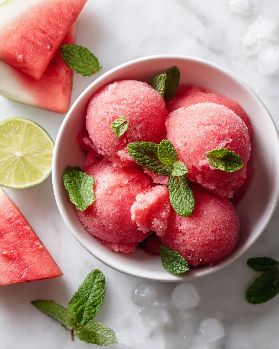 Delicious and refreshing watermelon sorbet dessert captures summer sweetness, perfect for holidays and as a palate cleanser, easy recipe.