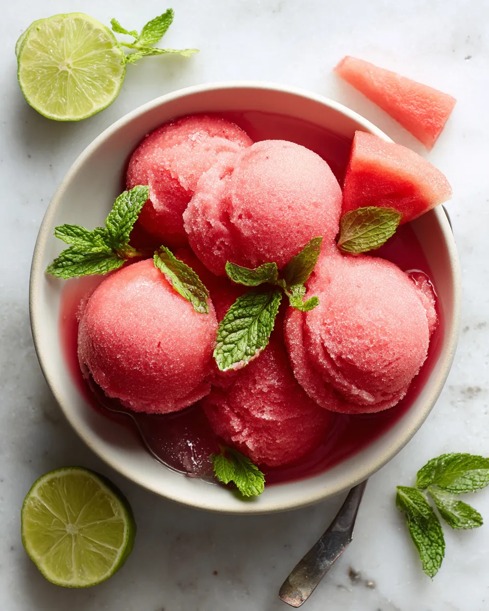 Delicious and refreshing watermelon sorbet dessert captures summer sweetness, perfect for holidays and as a palate cleanser, easy recipe.