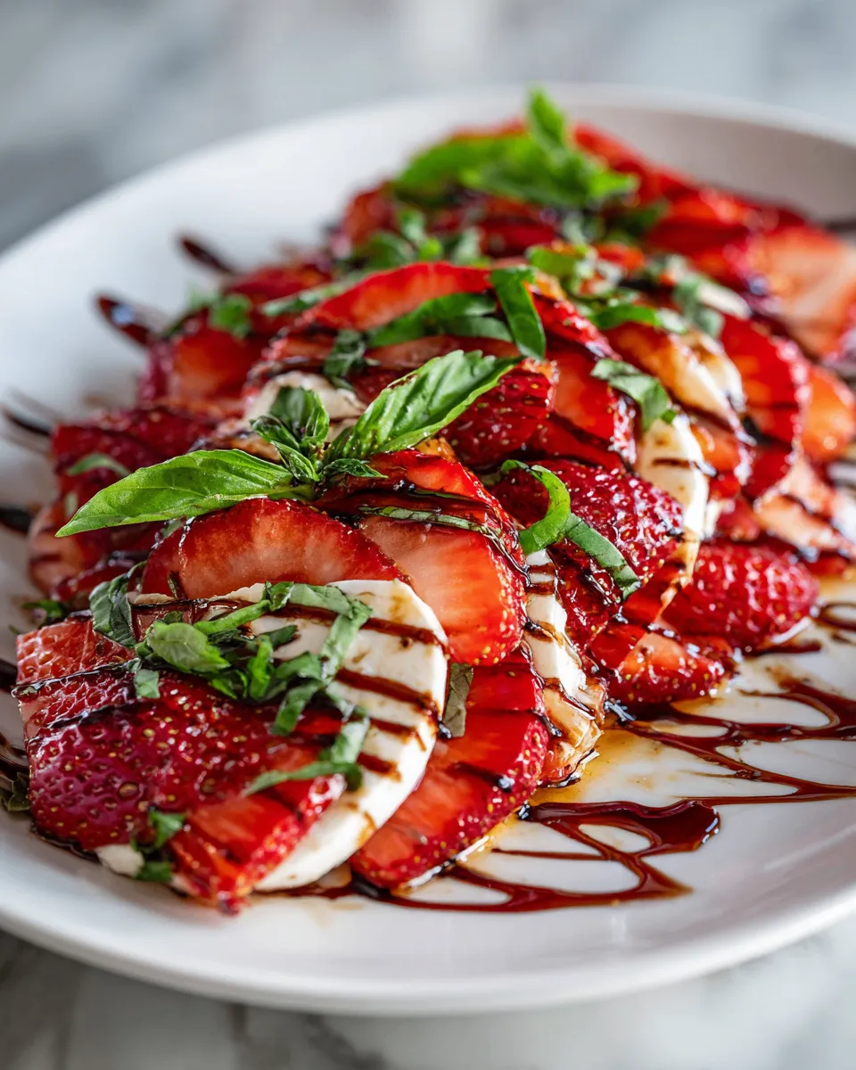 Vibrant Balsamic Strawberry Caprese with fresh strawberries and mozzarella