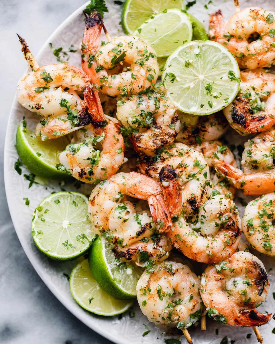 Margarita grilled shrimp skewers bursting with vibrant flavors of tequila and lime, perfect appetizer for gatherings and summer vibes.