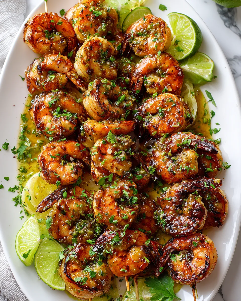 Margarita grilled shrimp skewers bursting with vibrant flavors of tequila and lime, perfect appetizer for gatherings and summer vibes.