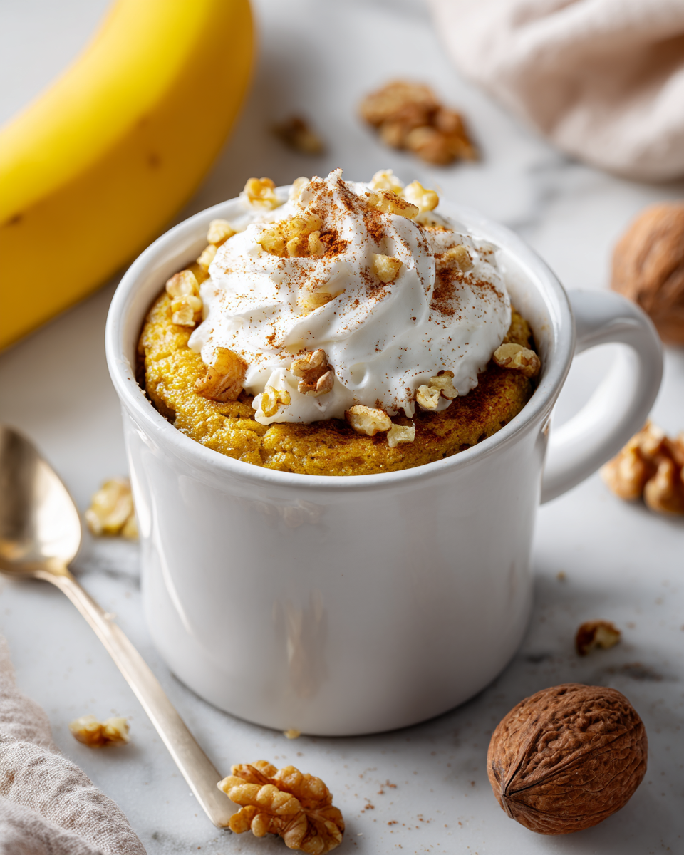 Warm and Cozy Banana Bread Mug Cake Easy banana bread mug cake recipe, perfect for quick desserts and holiday comfort.