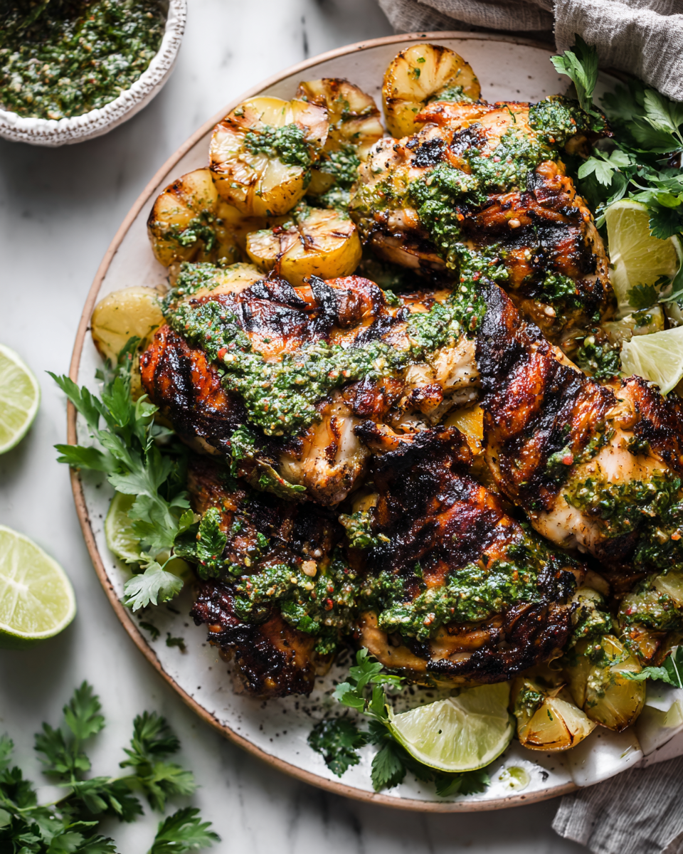 Juicy Grilled Chimichurri Chicken served with vibrant chimichurri sauce, perfect for holiday meals and gatherings