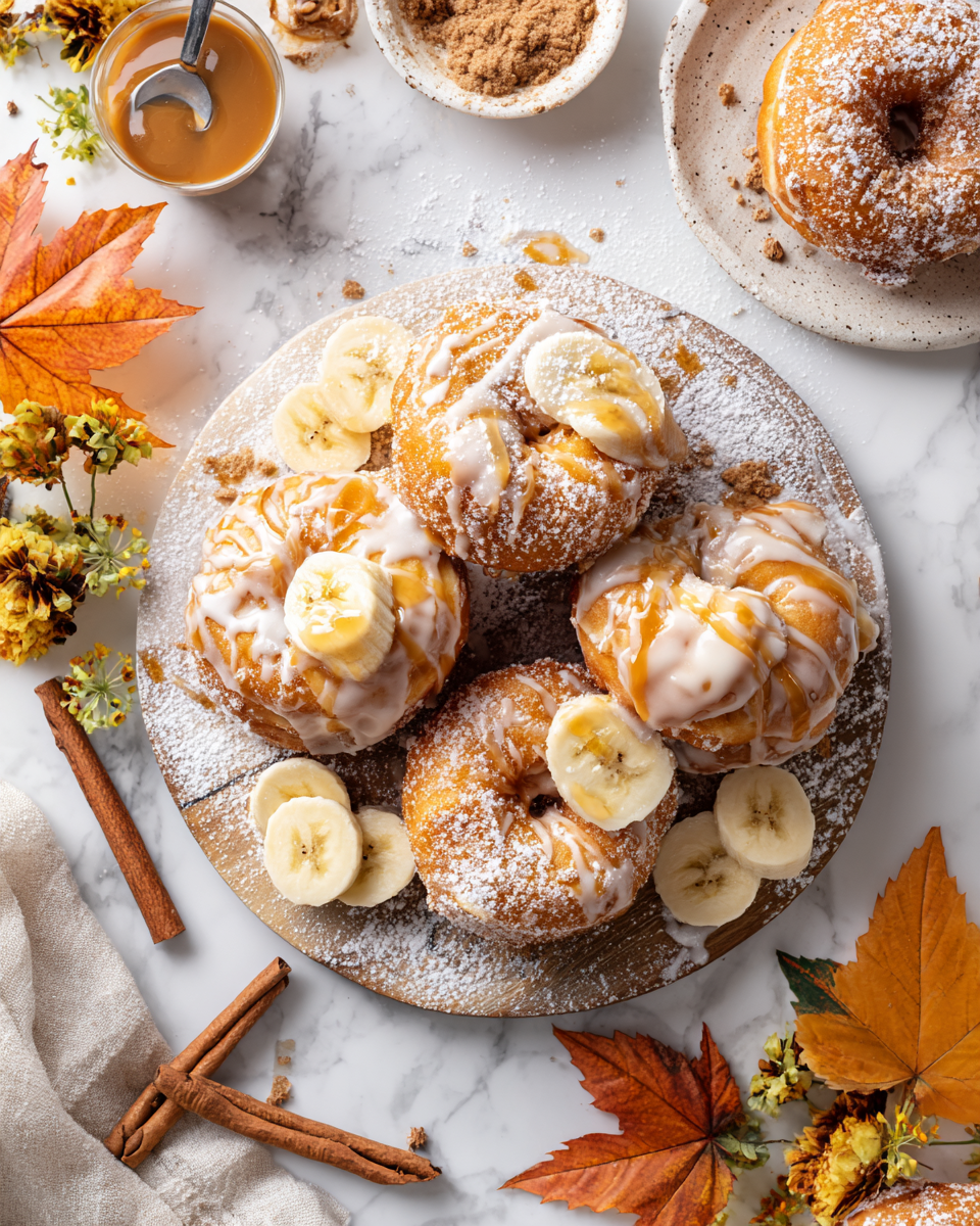 Banana Pudding Donuts with warm, cozy flavors perfect for fall gatherings and celebrations