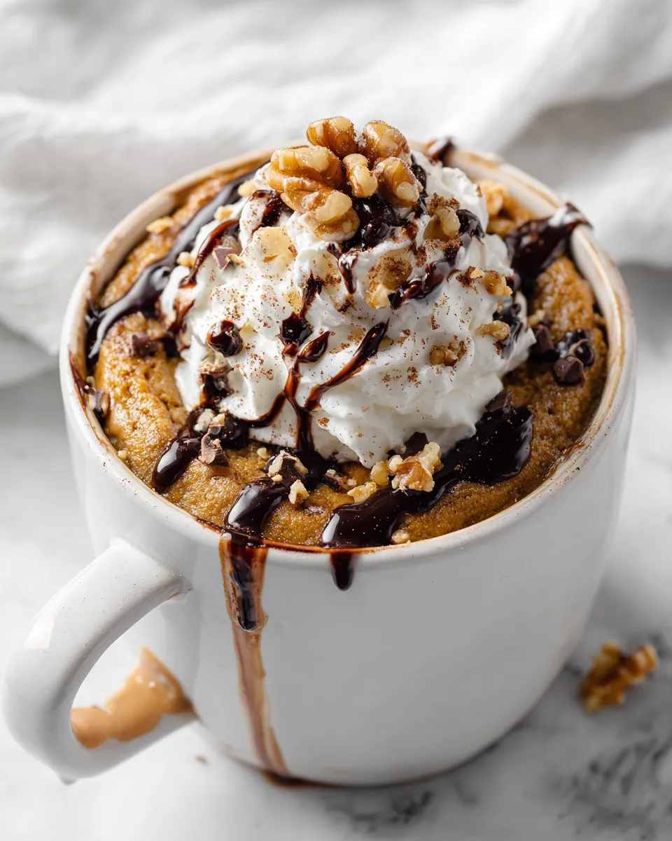 Quick Peanut Butter Mug Cake in a microwave-safe mug, perfect for cozy nights. Easy dessert ready in 5 minutes, ideal for holiday treats!
