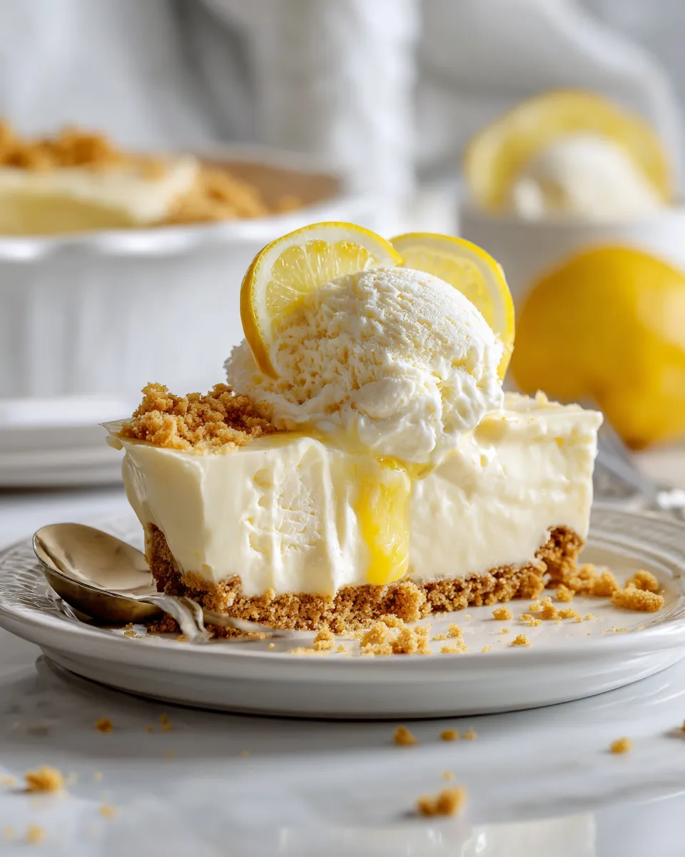 Delicious lemon icebox pie ice cream with crunchy graham cracker crust, perfect fall dessert, nostalgic family treat.