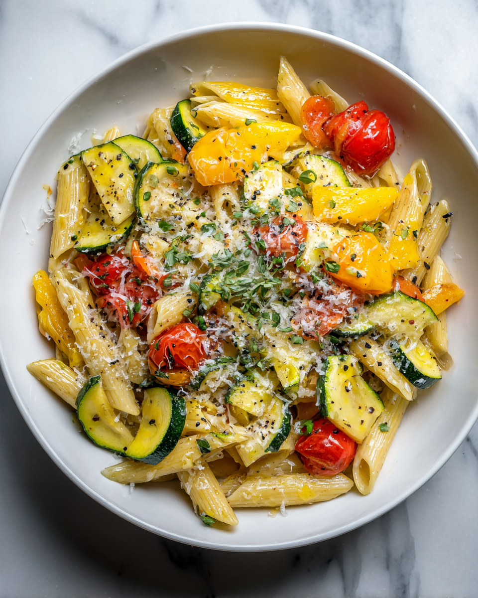 Delicious Pasta Primavera featuring seasonal autumn vegetables and penne pasta, perfect for cozy fall meals