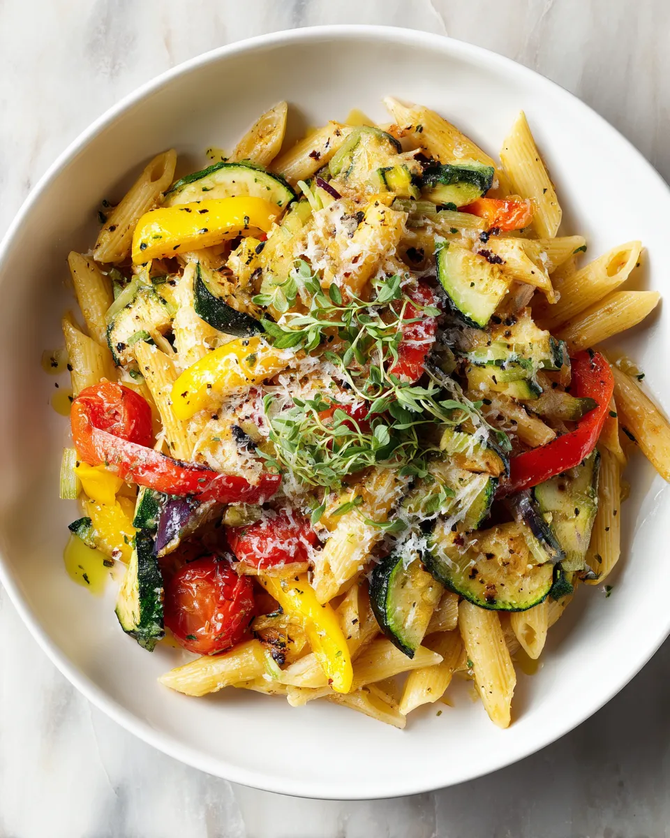 Pasta Primavera: A Cozy Autumn Delight Delicious Pasta Primavera featuring seasonal autumn vegetables and penne pasta, perfect for cozy fall meals
